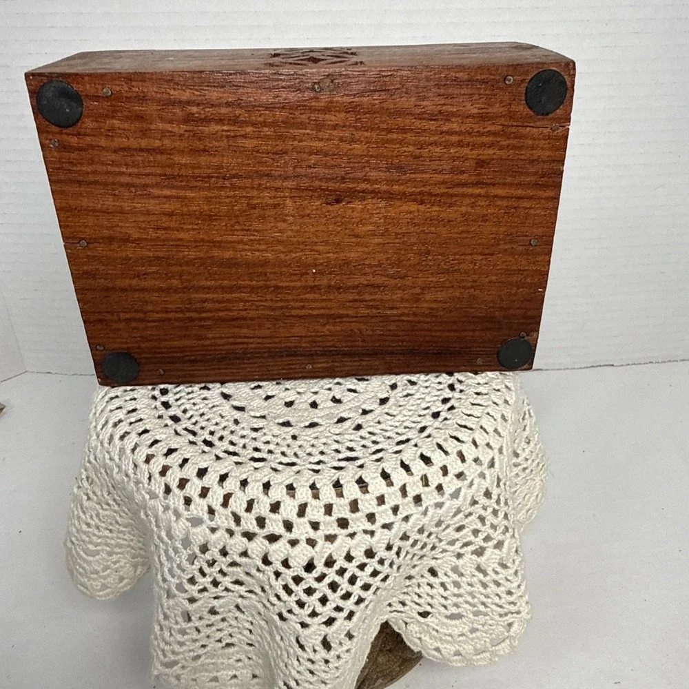 Vintage Wood Box Hand Carved Hinged . 6X2.5
